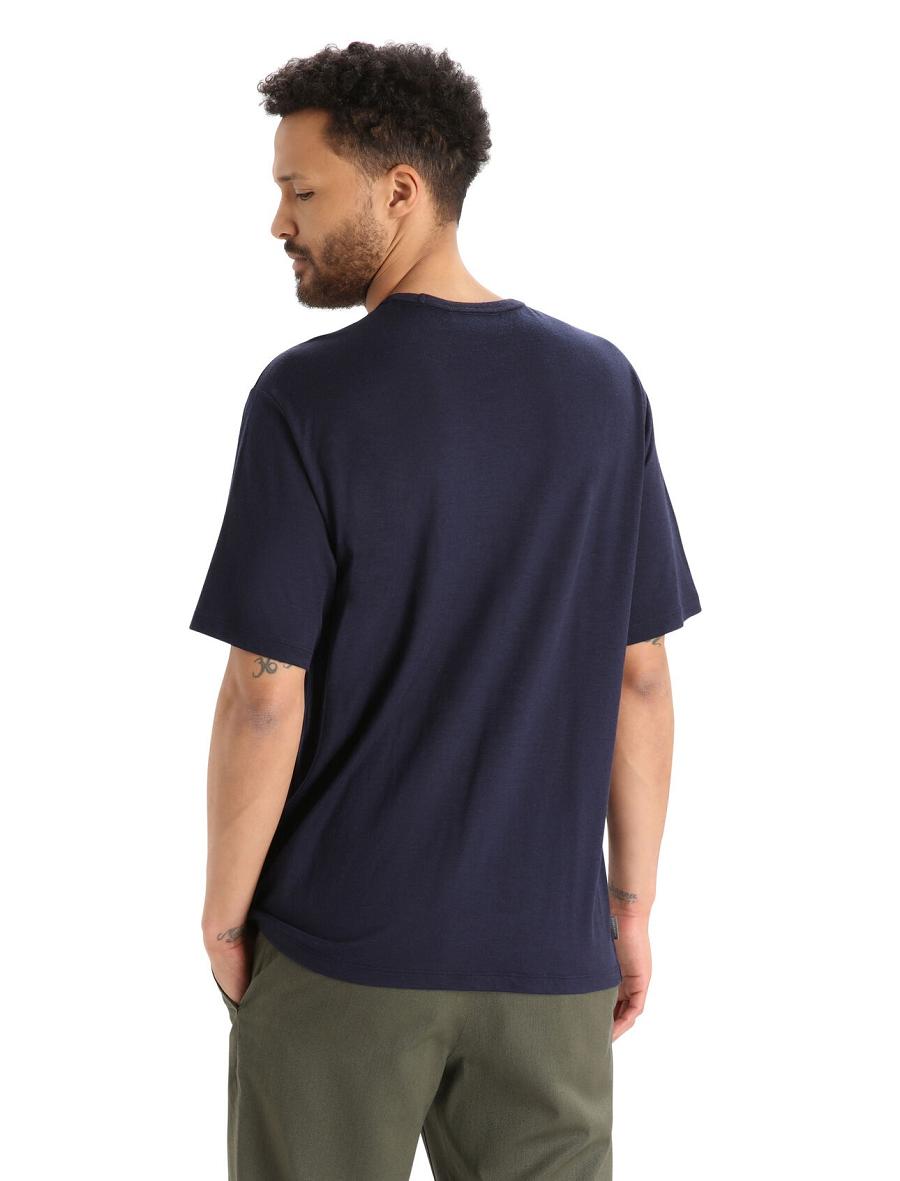 Midnight Navy Icebreaker Merino Granary Short Sleeve Pocket Men's T Shirts | AU 1156RVDW